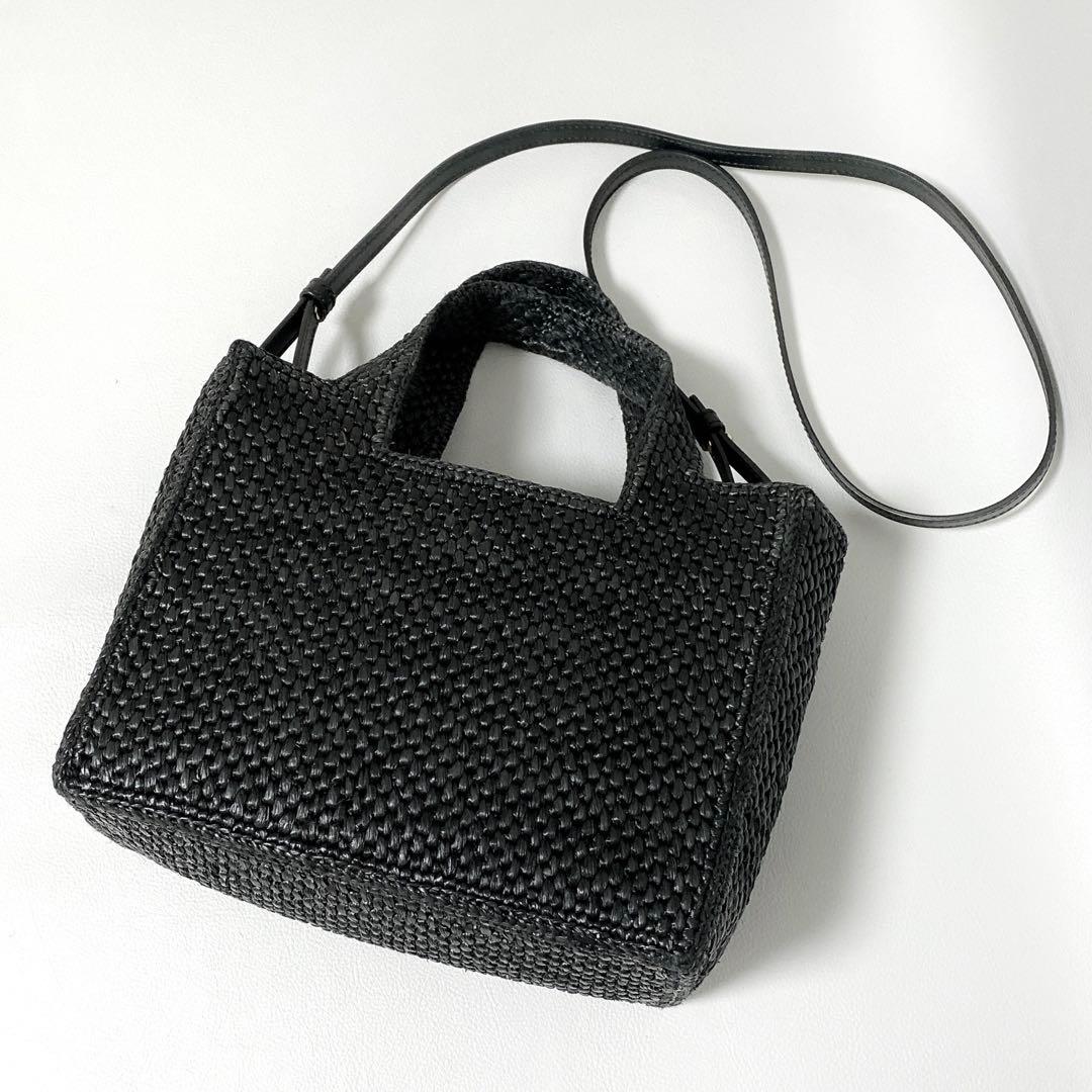 LOEWE / フォントトート スモール ラフィア ブラック ロゴ かごバッグ