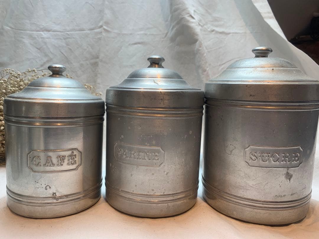 美品 フランス ビンテージ アンティーク アルミキャニスター 6点セットa.
