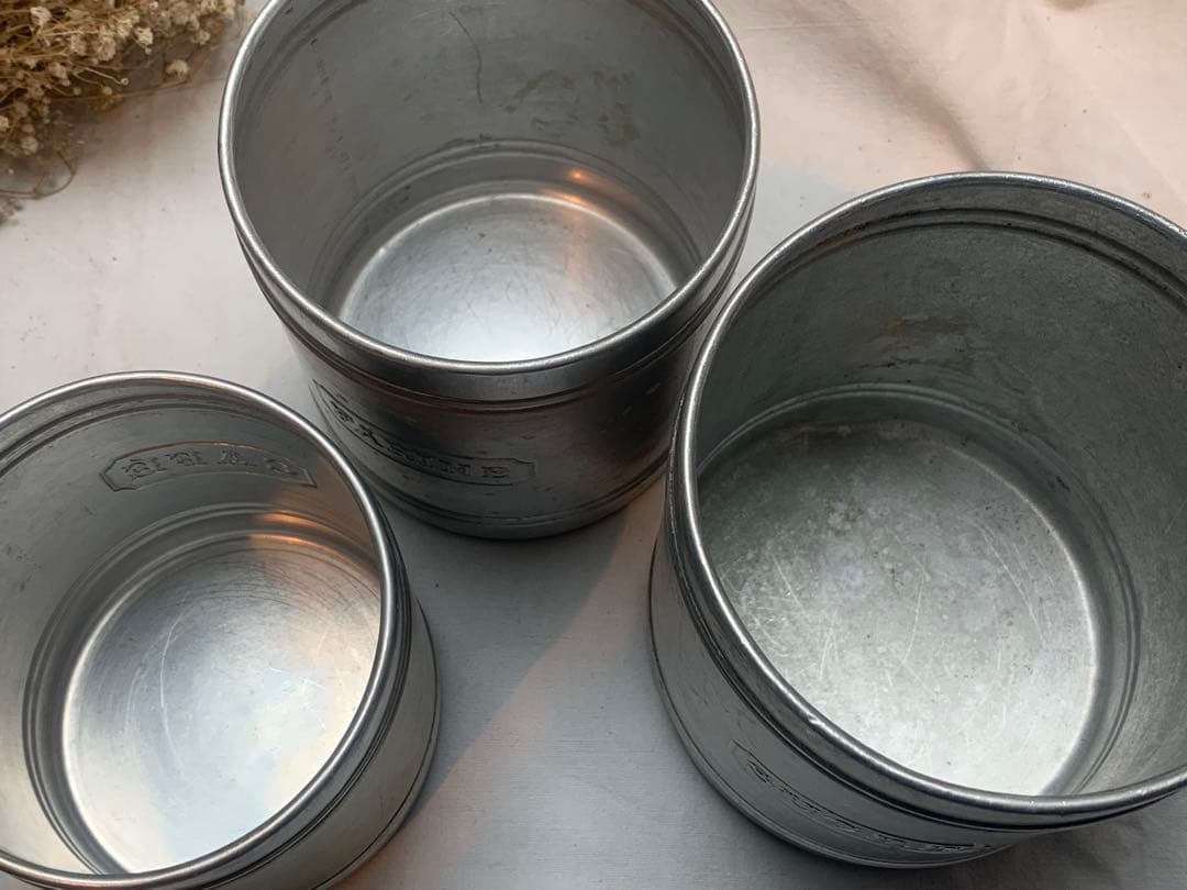 美品 フランス ビンテージ アンティーク アルミキャニスター 6点セットa.