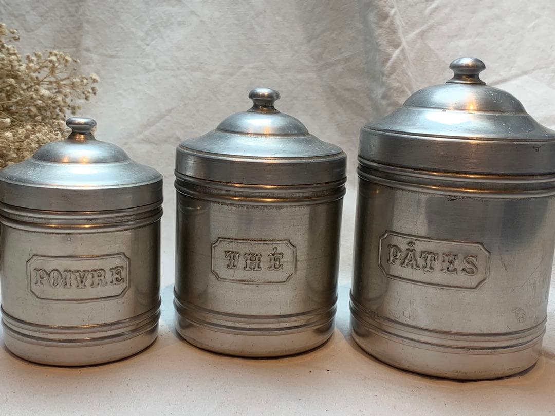 美品 フランス ビンテージ アンティーク アルミキャニスター 6点セットa.