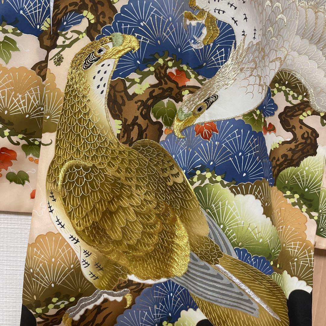 豪華　産着　一つ身　掛け着　鷹　刺繍柄　正絹　宮参り男の子着物