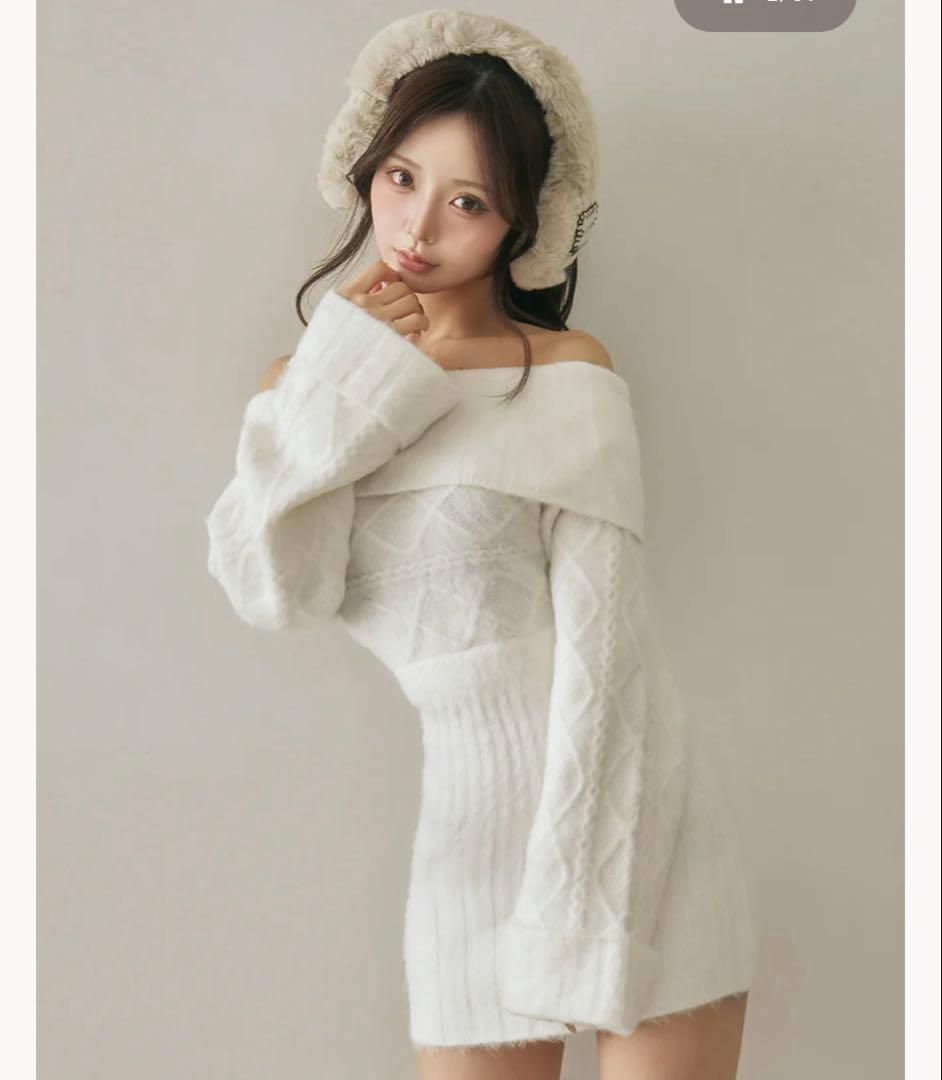 darich ヘアリーオフショルニットミニワンピース