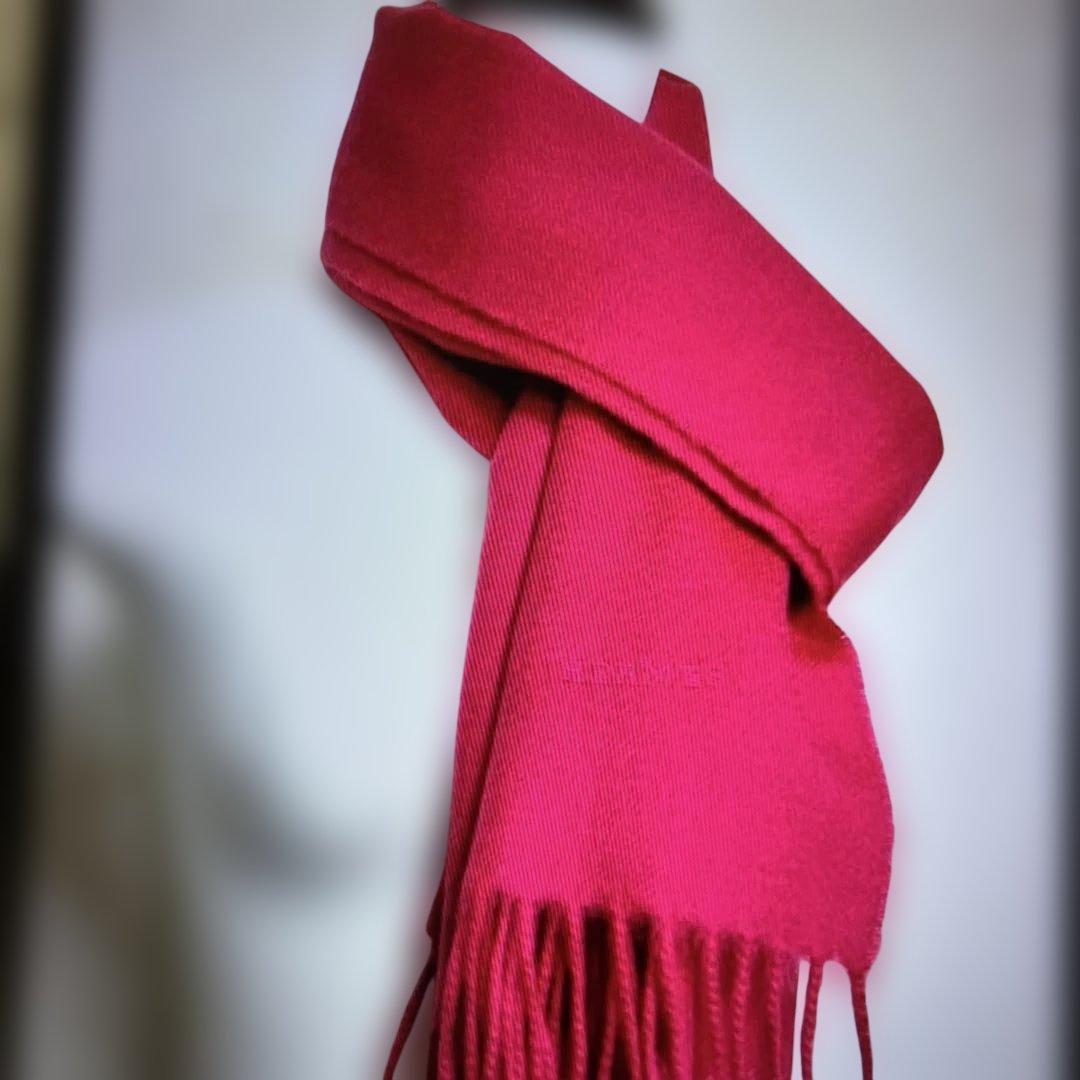 エルメス　カシミヤマフラー　抑えめ濃いピンク　 美品