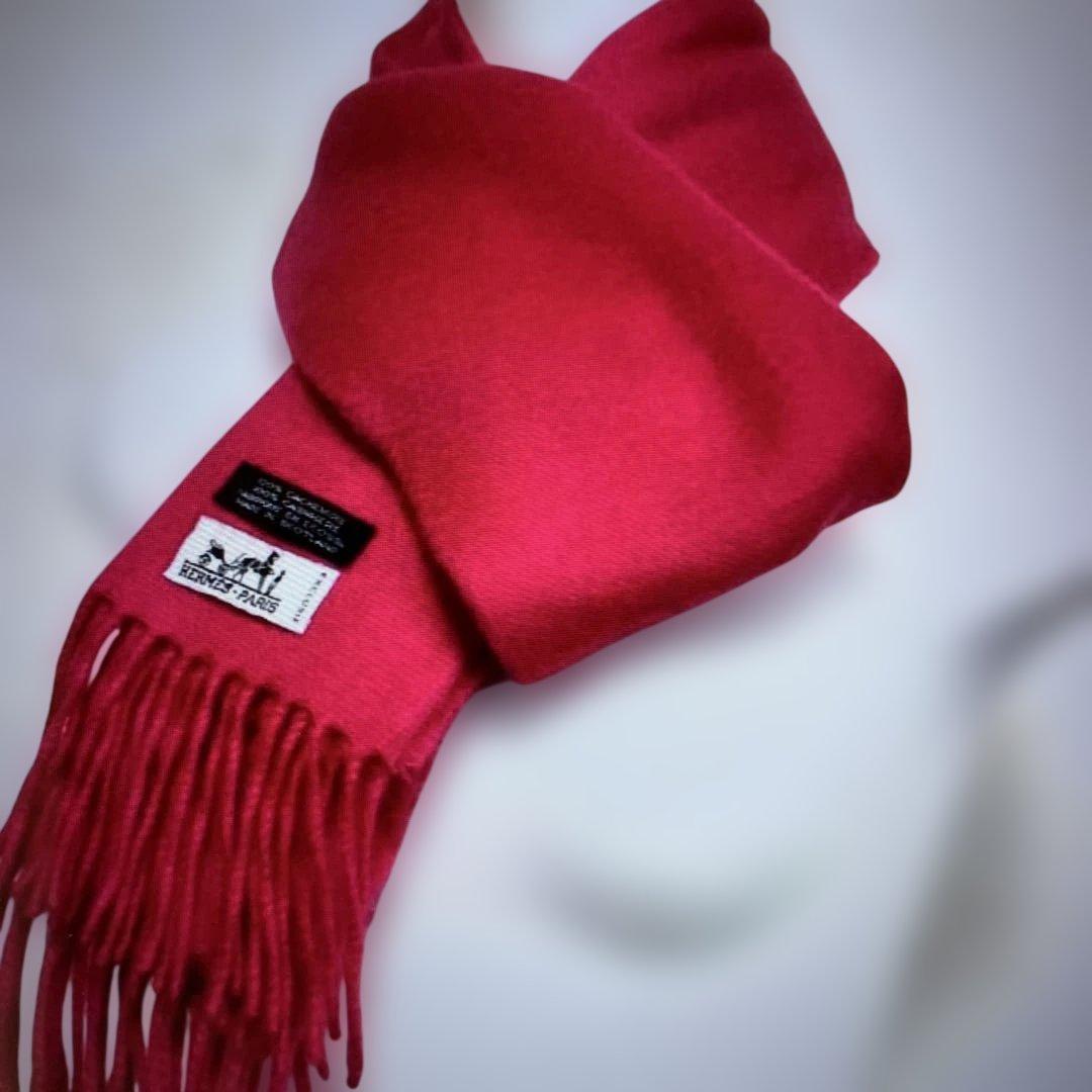 エルメス　カシミヤマフラー　抑えめ濃いピンク　 美品