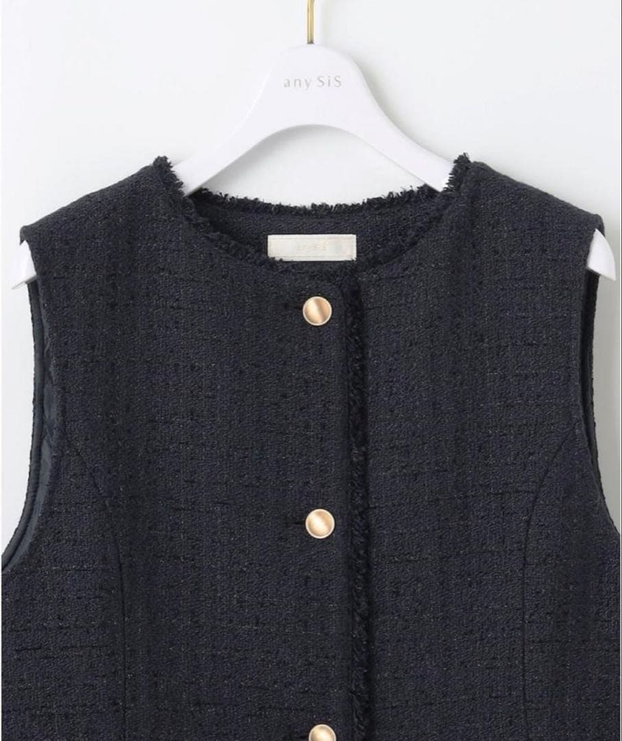 any SIS ツイード ペプラム ジレ ネイビー セレモニー ベスト