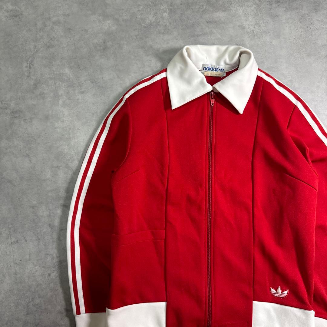adidas 80s トラックジャケット デサント 襟付き レッド M ジャージ
