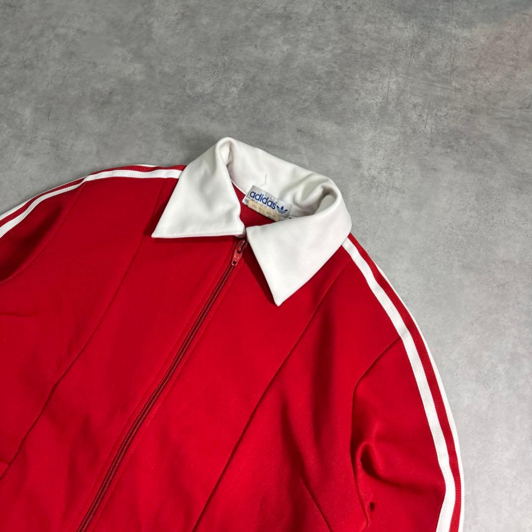 adidas 80s トラックジャケット デサント 襟付き レッド M ジャージ