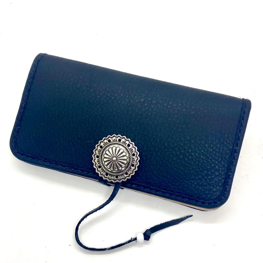 ‼️SALE‼️レザー財布 セミロング　ナバホフラワーコンチョ　黒