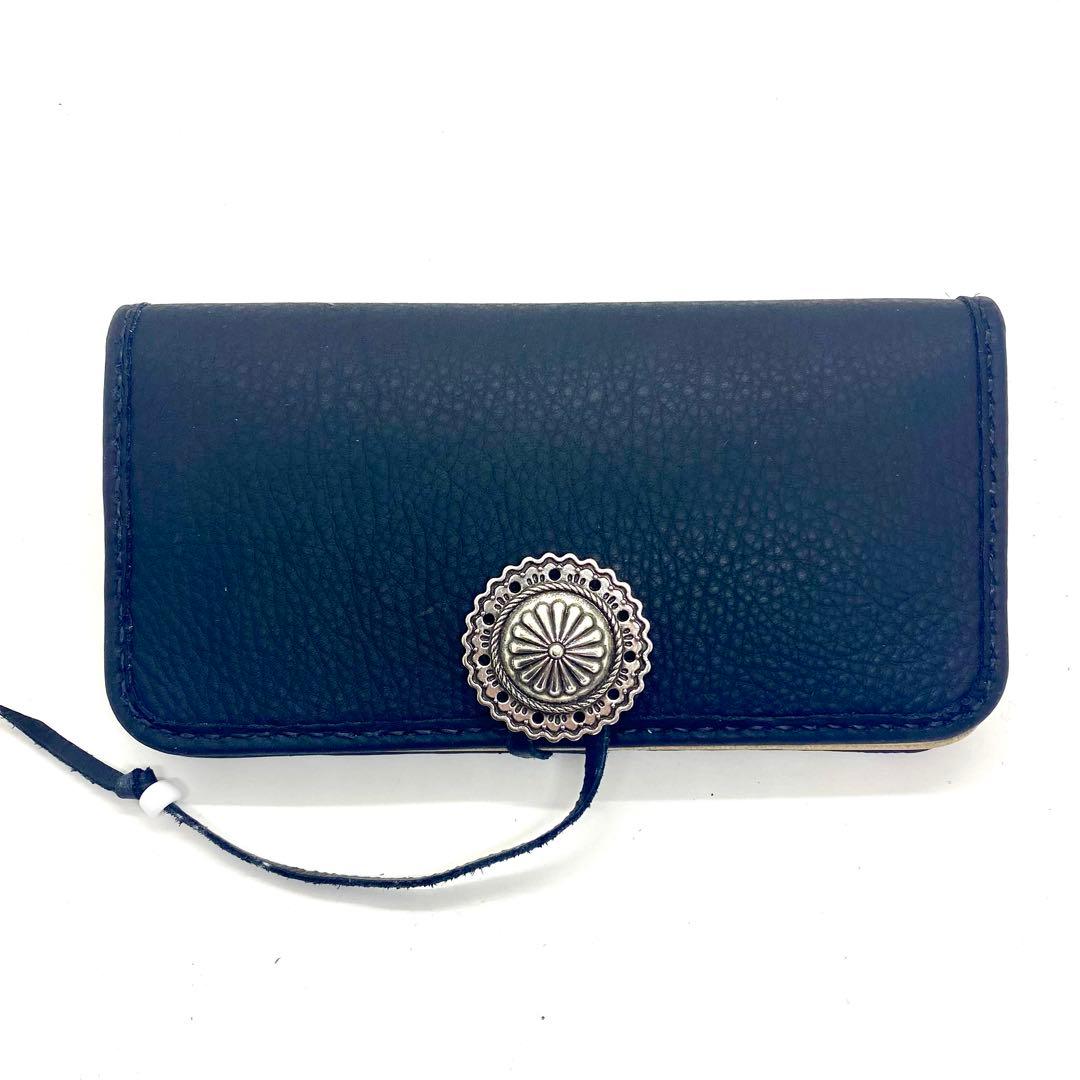 ‼️SALE‼️レザー財布 セミロング　ナバホフラワーコンチョ　黒