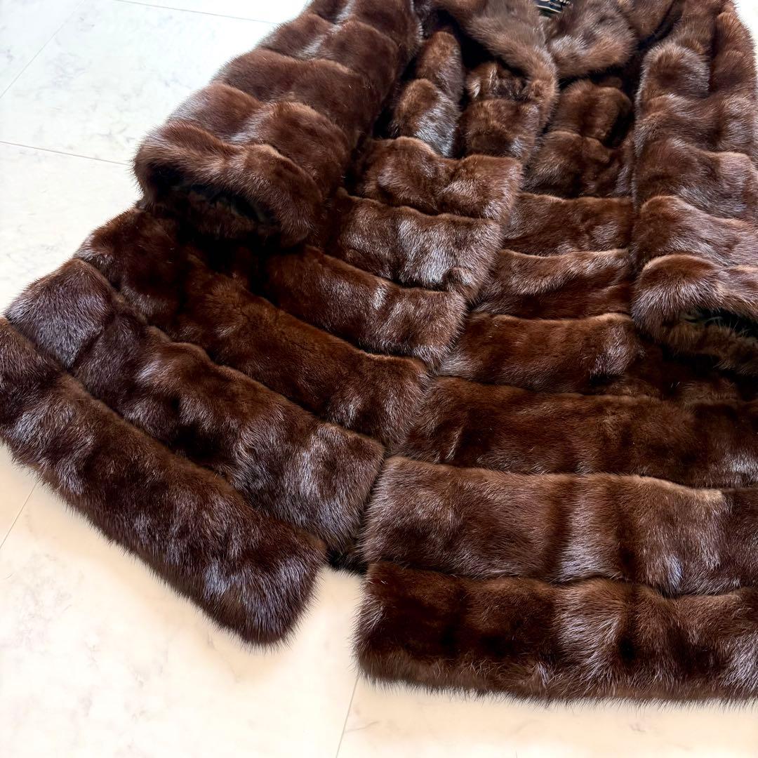 人気デザイン横段◎ミンク ファーコート リアルファー 毛皮 フレア なめし柔らか