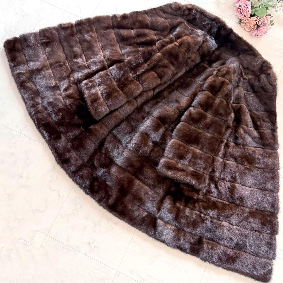 人気デザイン横段◎ミンク ファーコート リアルファー 毛皮 フレア なめし柔らか