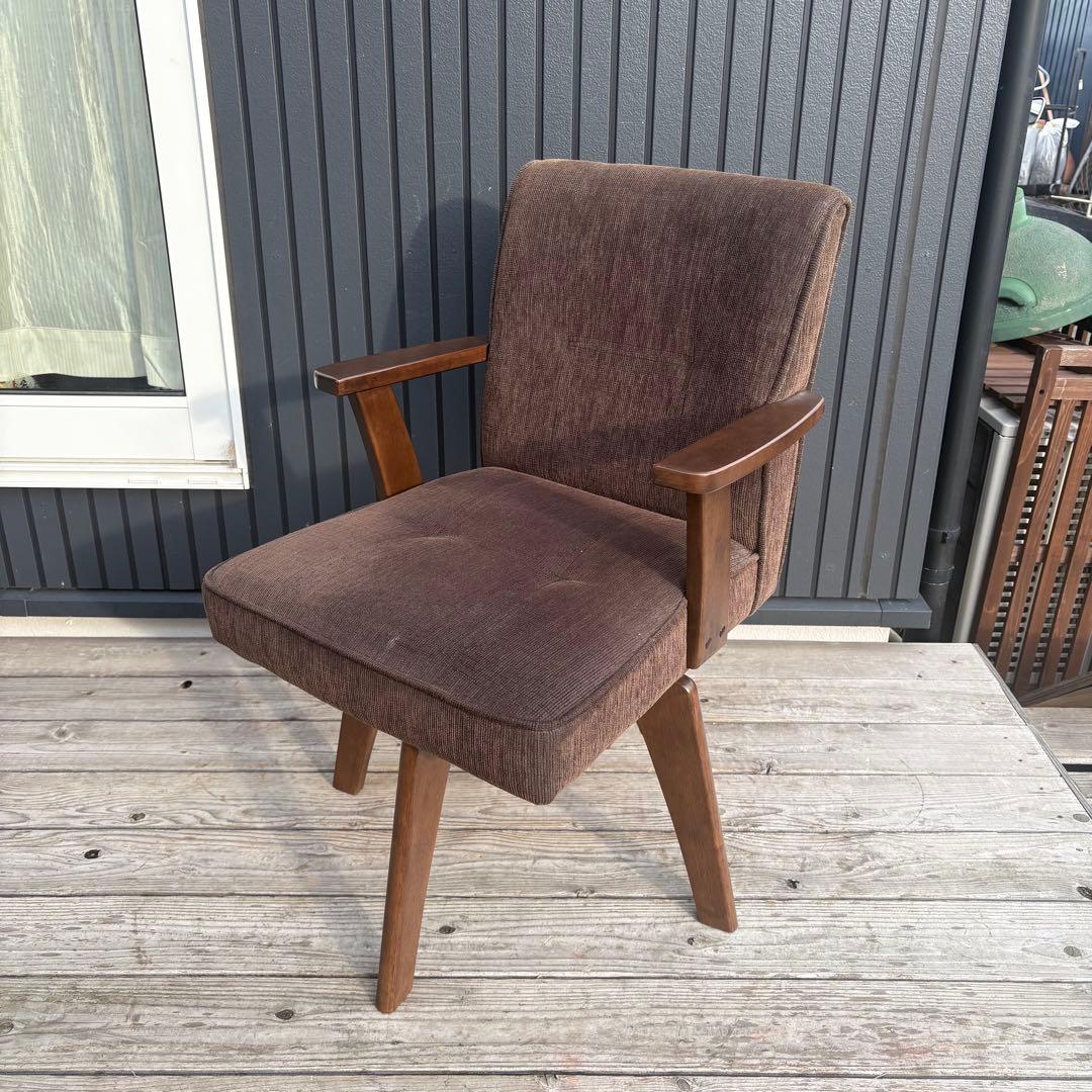 ①北欧レトロ 山善 回転式 天然木製椅子 アームチェア ダイニングチェア コタツ