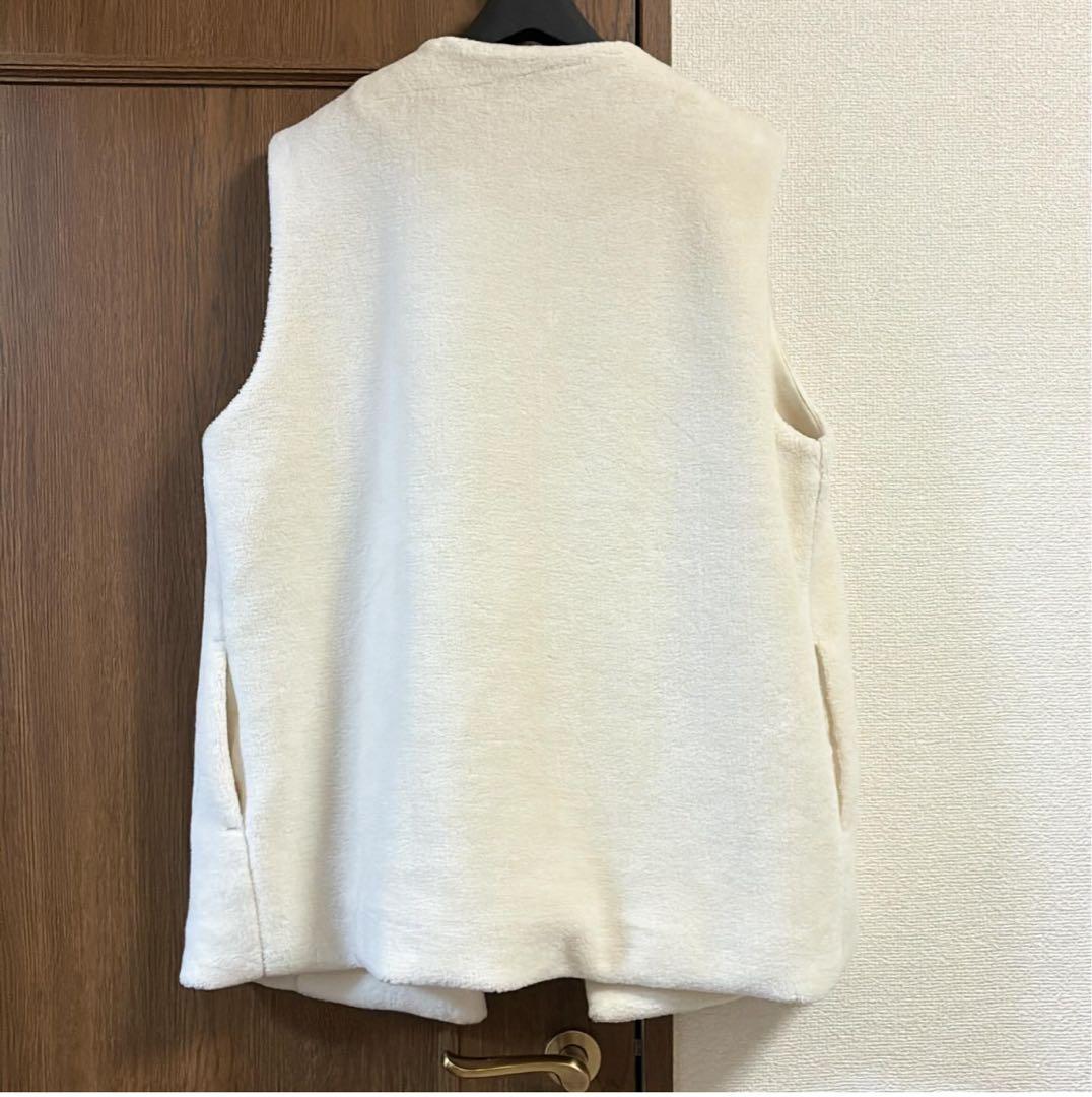 プリスティン フェイクファーノーカラージレ オフホワイト　オーガニックコットン