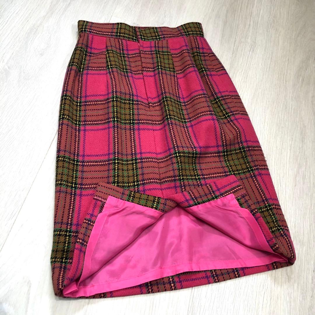 バブリースーツ セットアップ ピンク チェック 昭和レトロ 金ボタン
