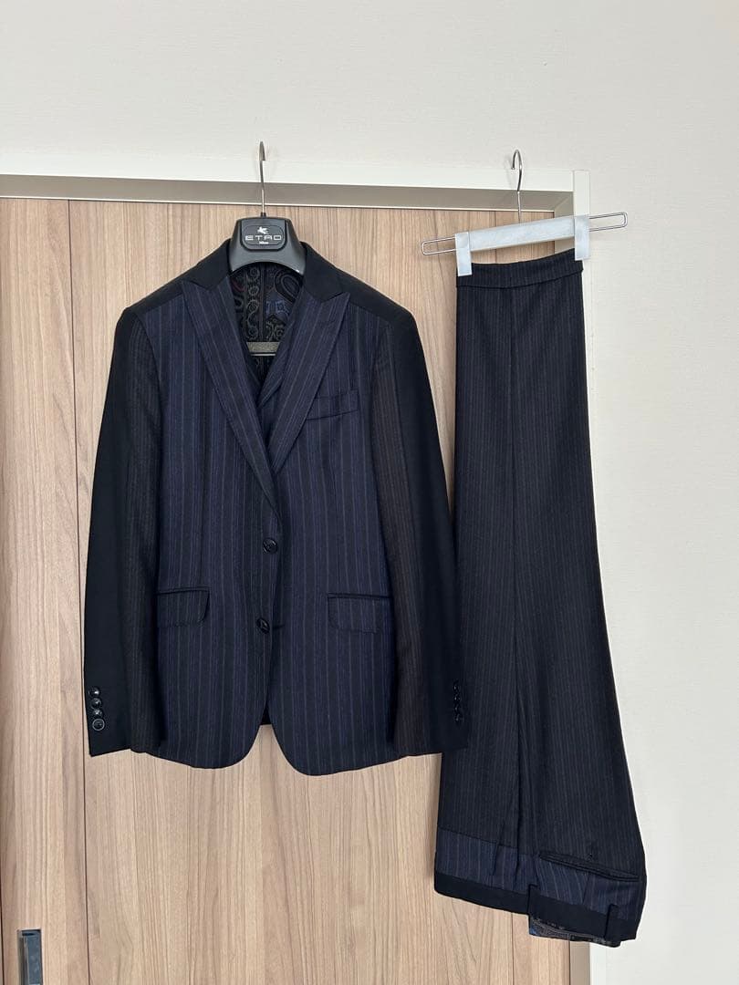 ETRO ストライプスーツ 44 ネイビー