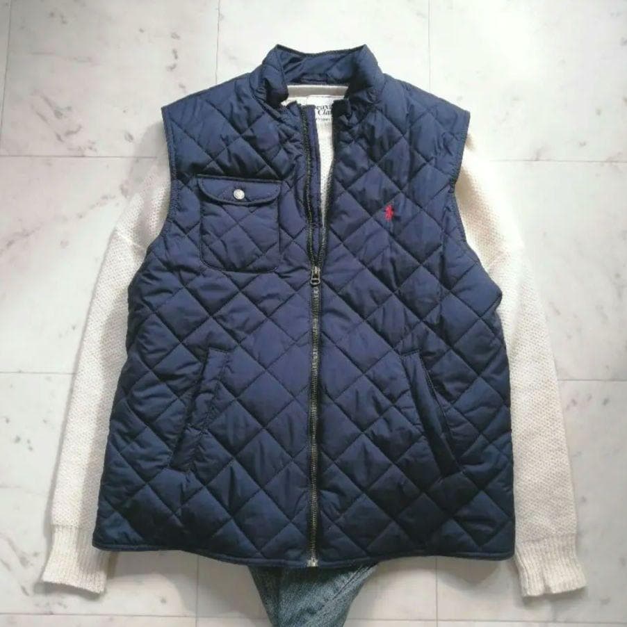 美品 ラルフローレン キルティングベスト ポニー刺繍 XL ネイビー 濃紺