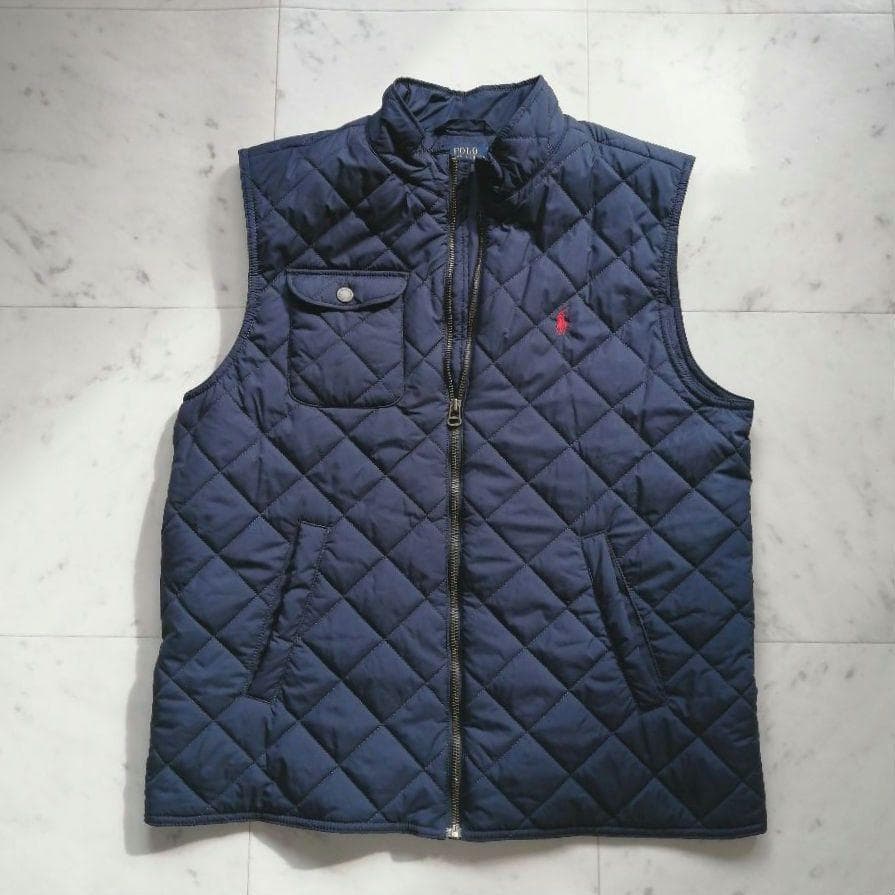 美品 ラルフローレン キルティングベスト ポニー刺繍 XL ネイビー 濃紺