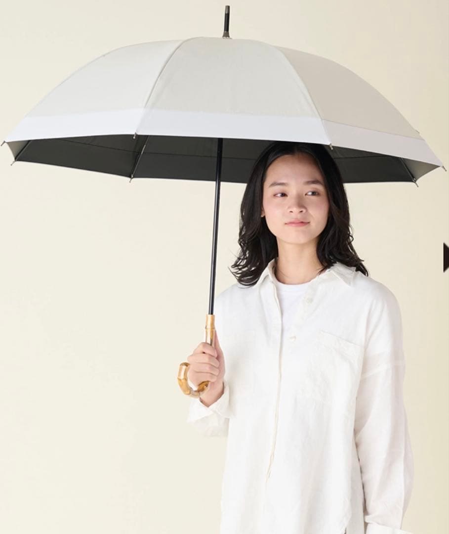 日傘 長傘 サンバリア100 コンビmoku アイボリー　M 竹手元
