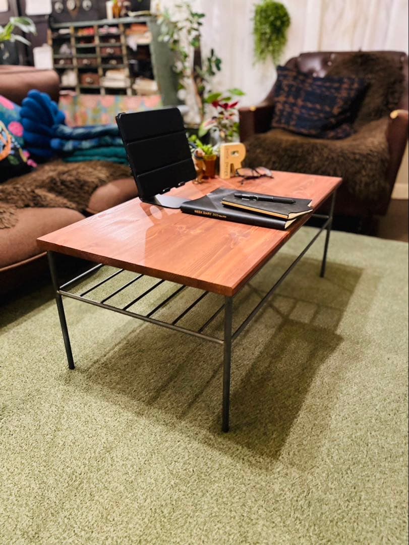 【送料込】　アイアンローテーブル　ハンドメイド　オーダーメイド　男前アイアン家具