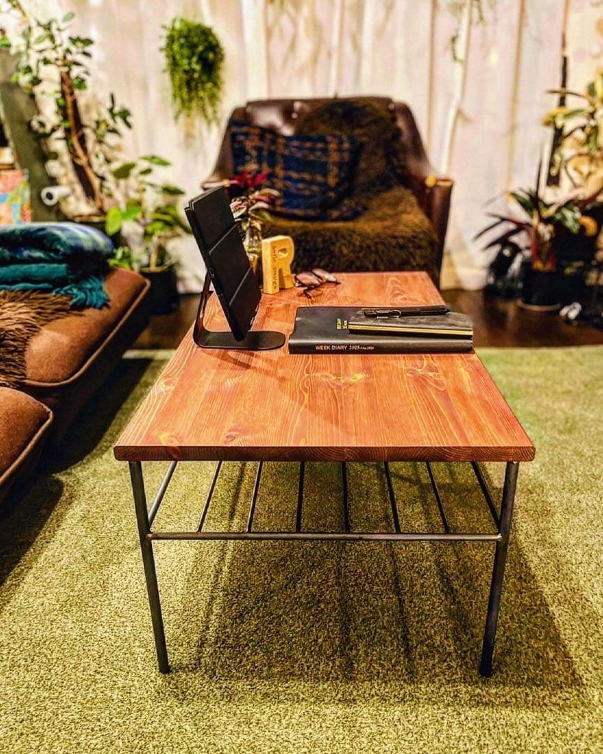 【送料込】　アイアンローテーブル　ハンドメイド　オーダーメイド　男前アイアン家具