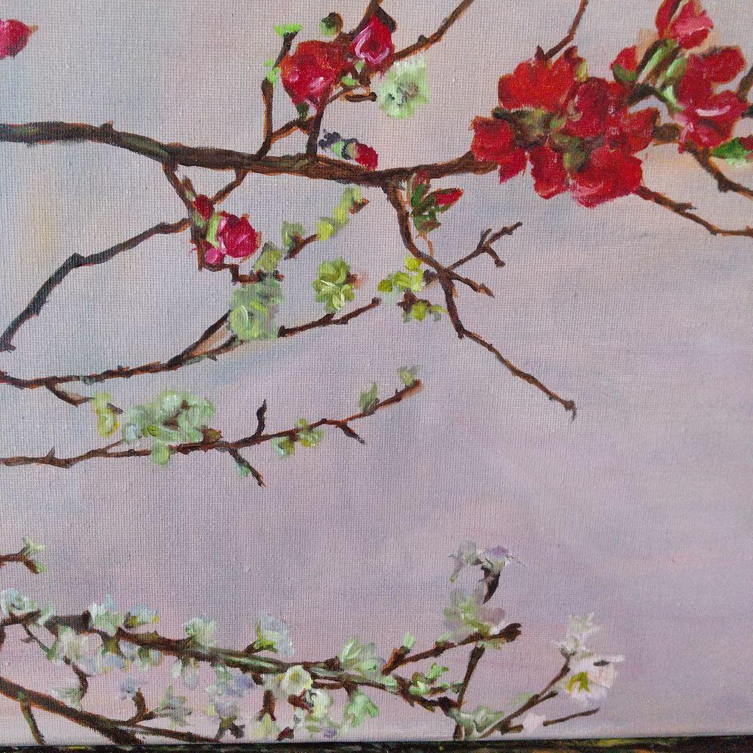 春に咲く花 油絵 静物#3 40X80X1.5cm 油彩画