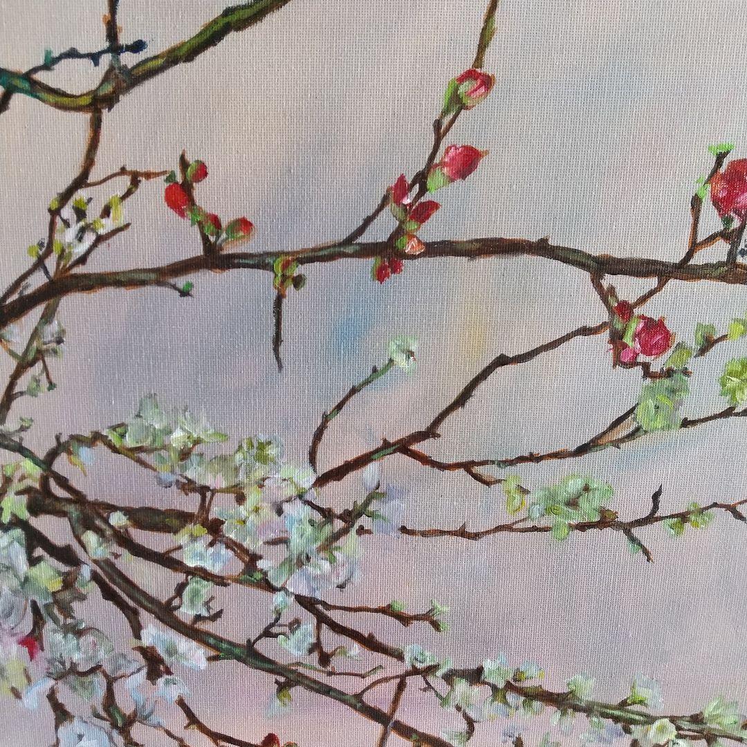 春に咲く花 油絵 静物#3 40X80X1.5cm 油彩画