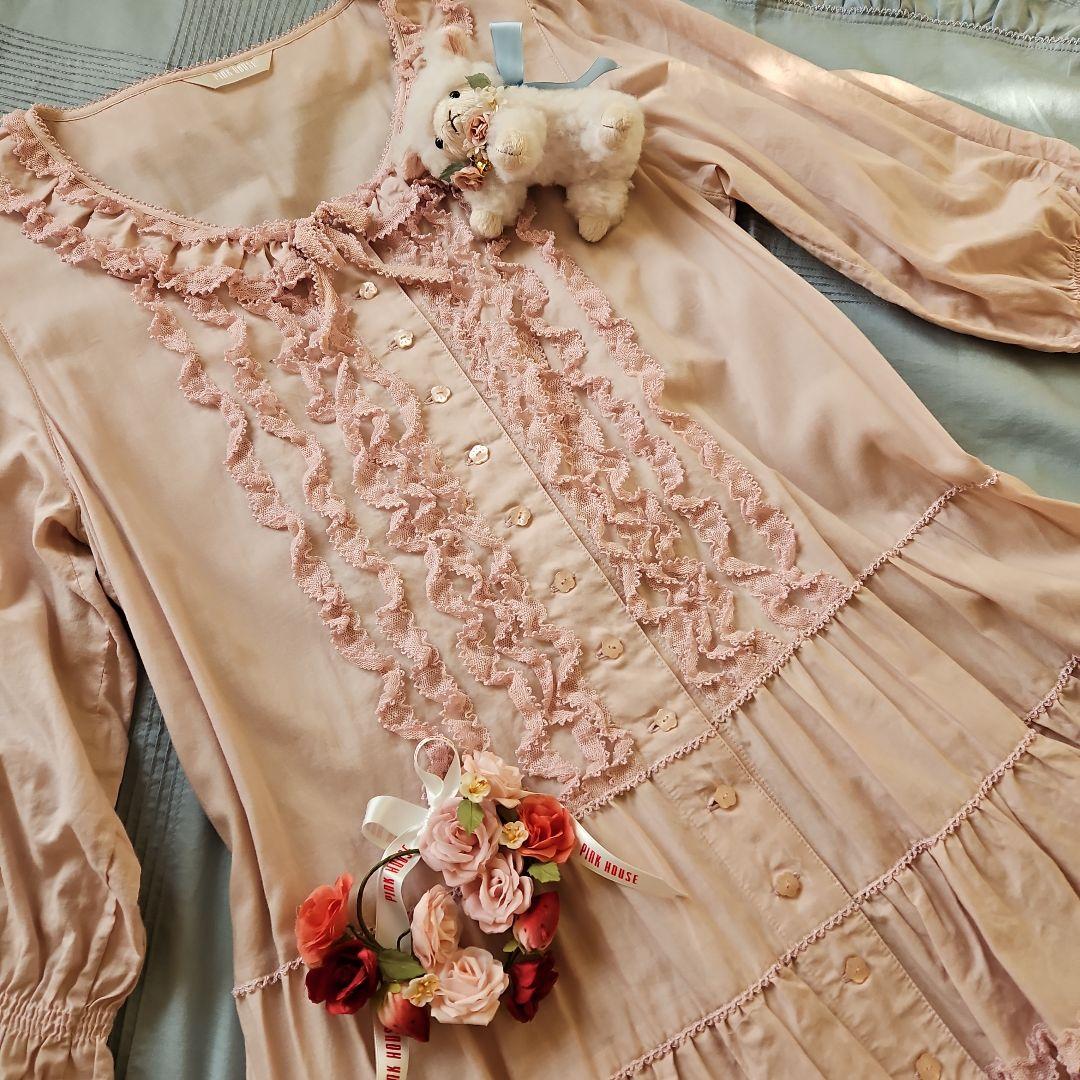 ★ピンクハウス★❤️阪神限定被せ段々ミディワンピース✨ピンク✨綿ローン