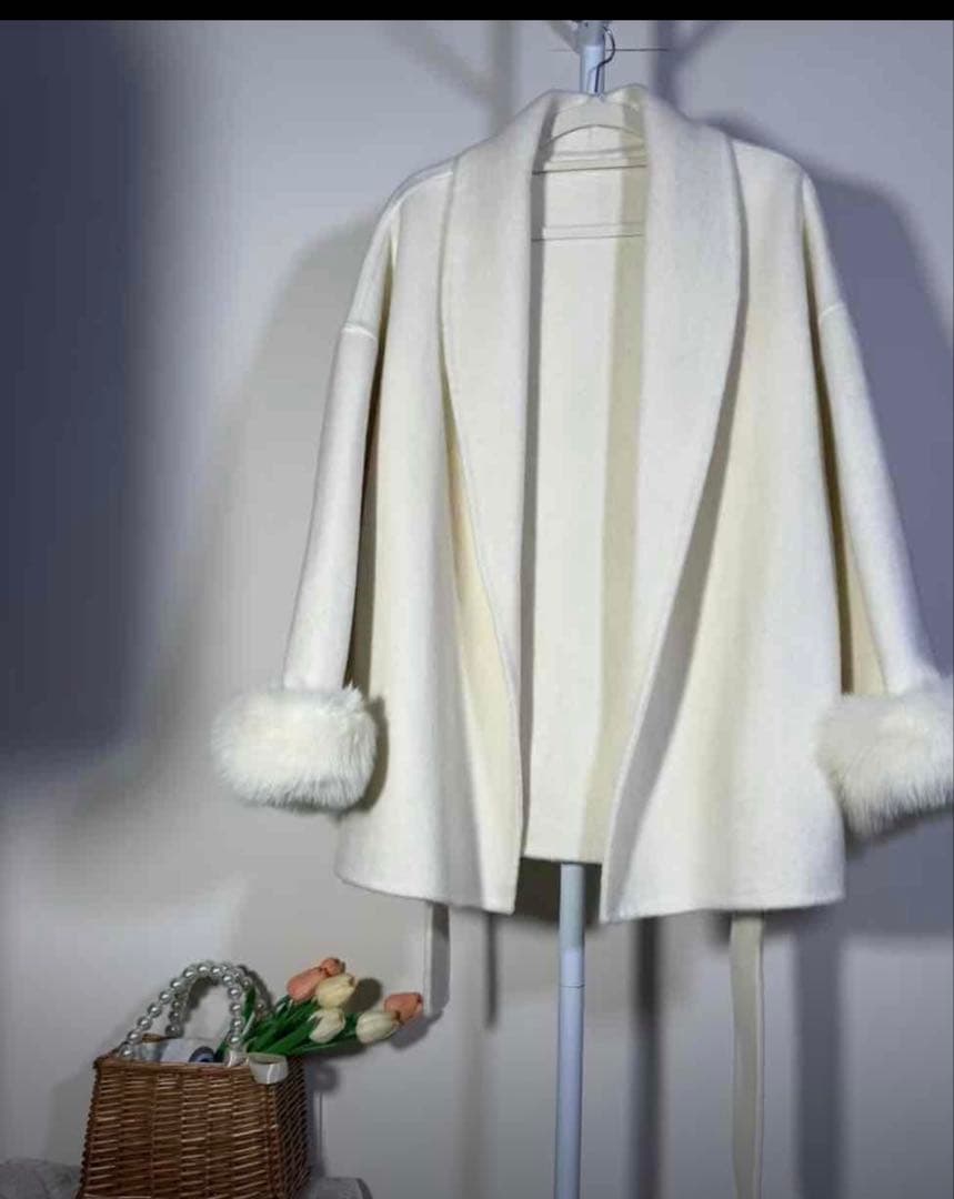 レディースコートウールジャケットラビットファー通勤コートベージュ