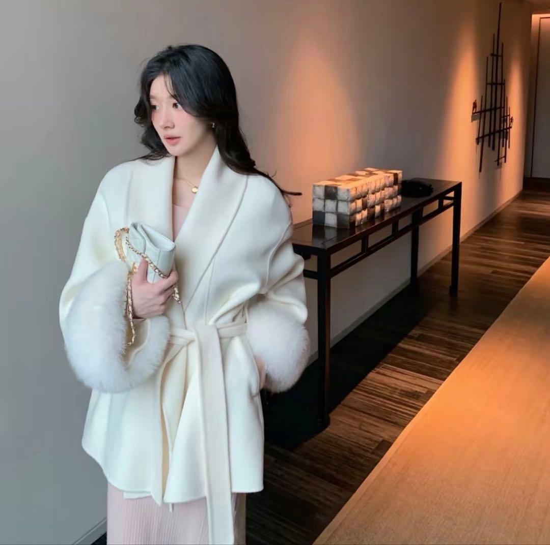 レディースコートウールジャケットラビットファー通勤コートベージュ