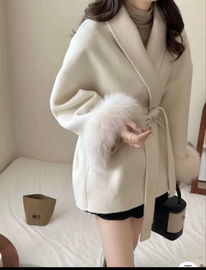 レディースコートウールジャケットラビットファー通勤コートベージュ