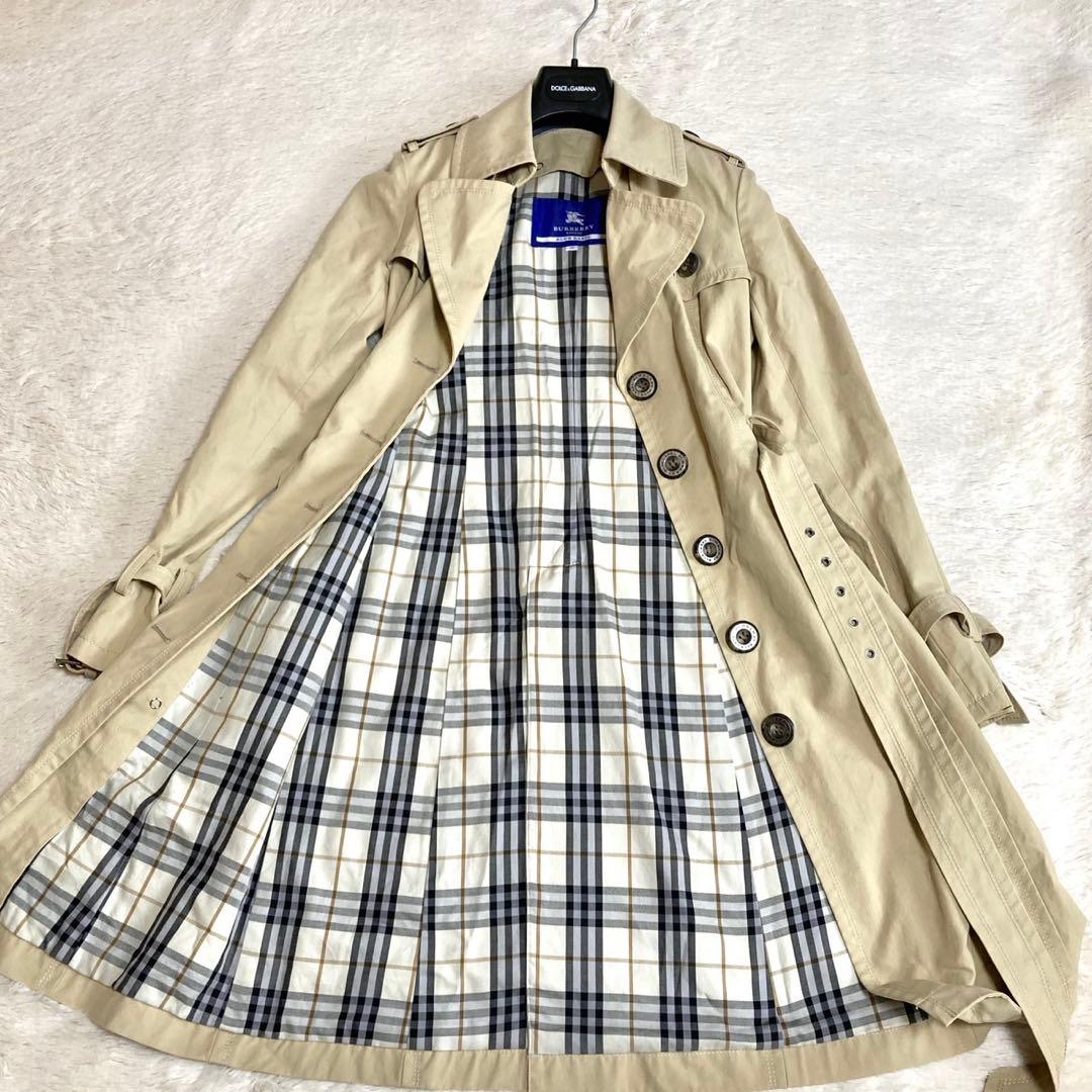 美品 バーバリーブルーレーベル ベルト ノバチェック トレンチコート ベージュ