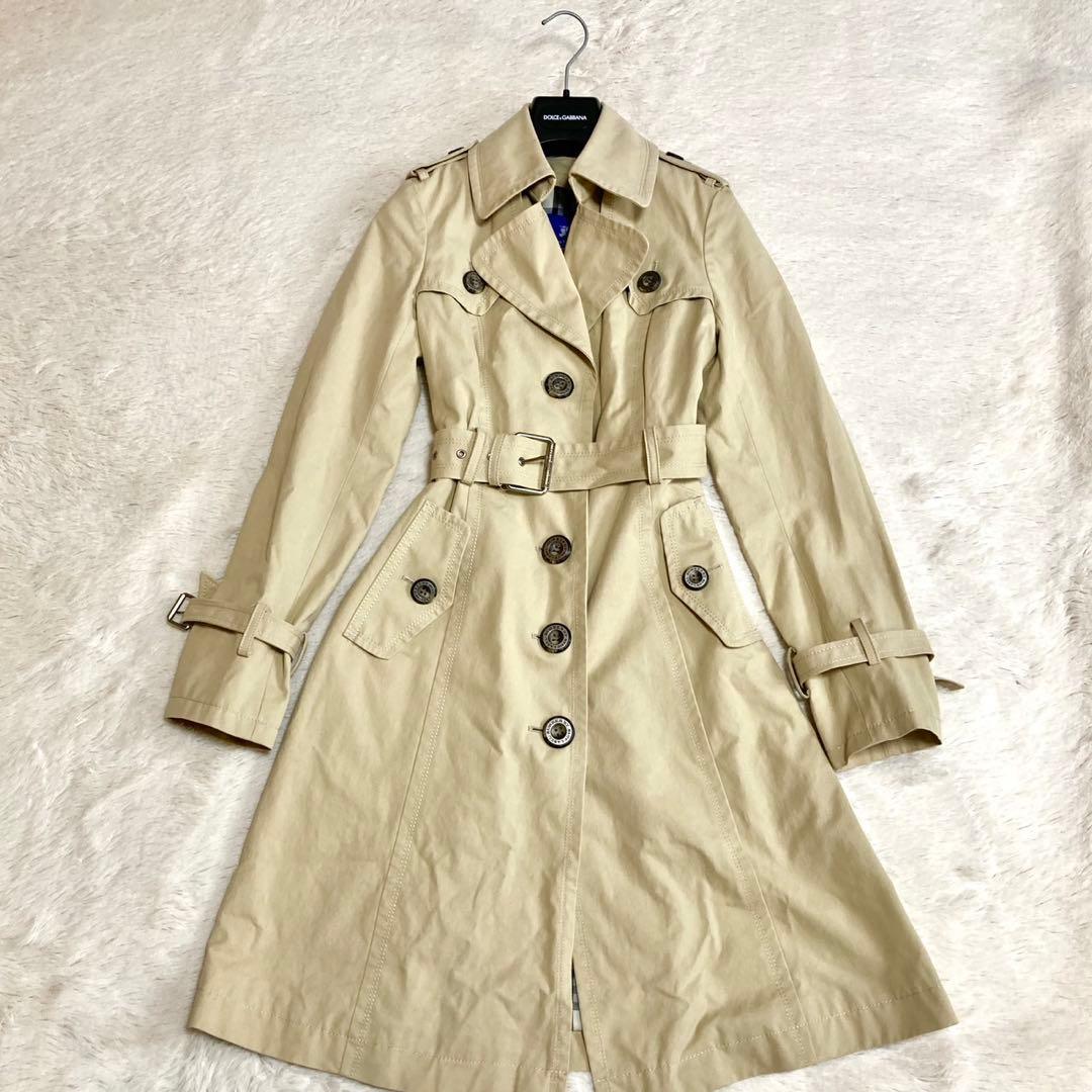 美品 バーバリーブルーレーベル ベルト ノバチェック トレンチコート ベージュ