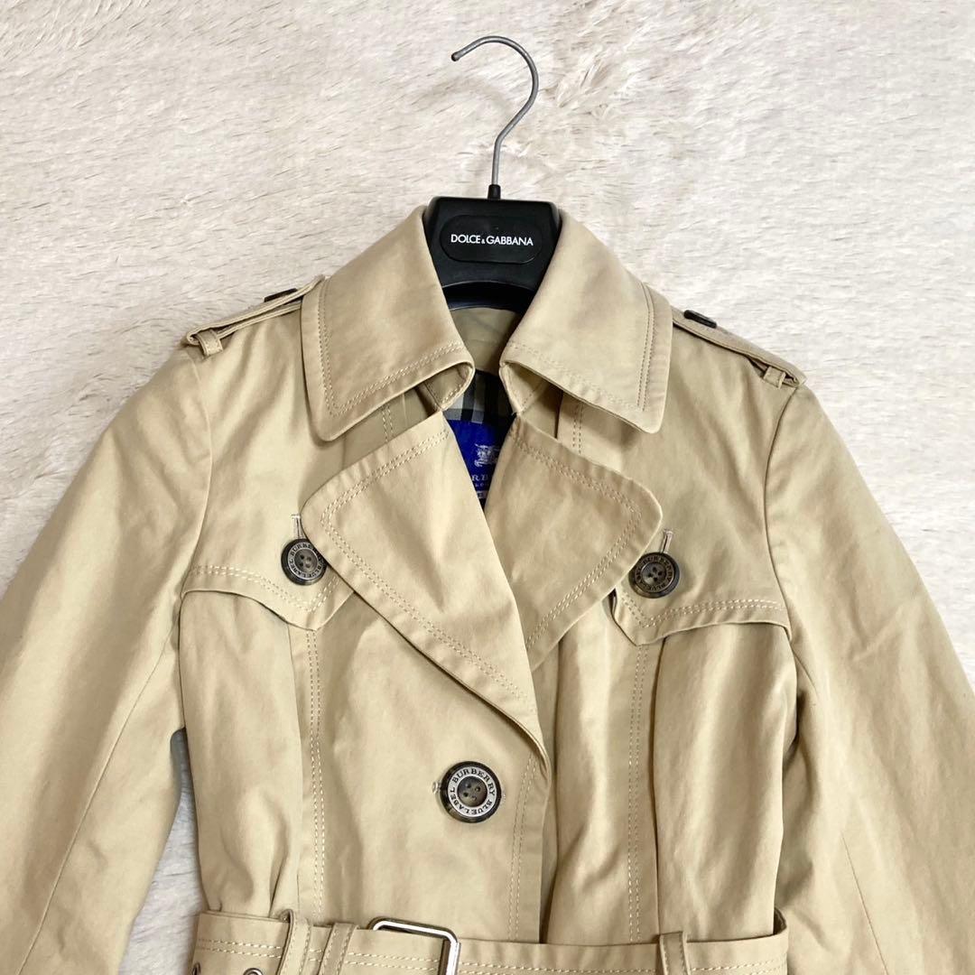 美品 バーバリーブルーレーベル ベルト ノバチェック トレンチコート ベージュ