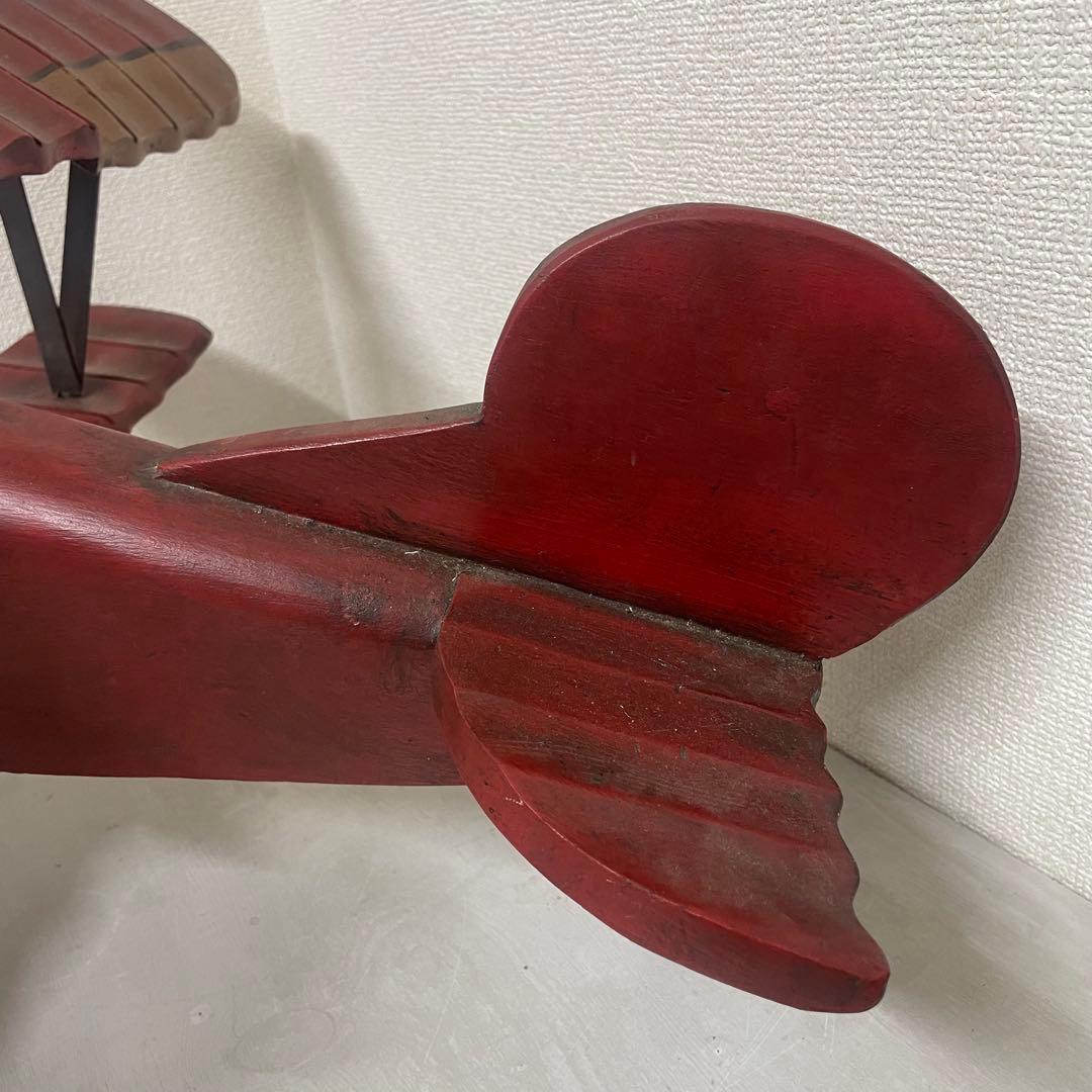 ヴィンテージ　アンティーク　木製飛行機　パイロット　プロペラ付　置物