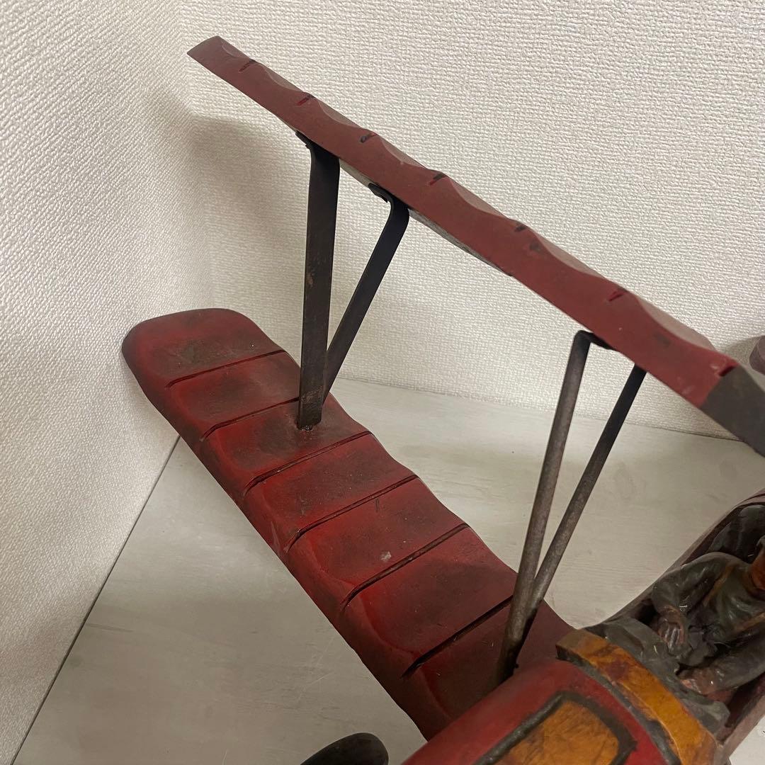ヴィンテージ　アンティーク　木製飛行機　パイロット　プロペラ付　置物