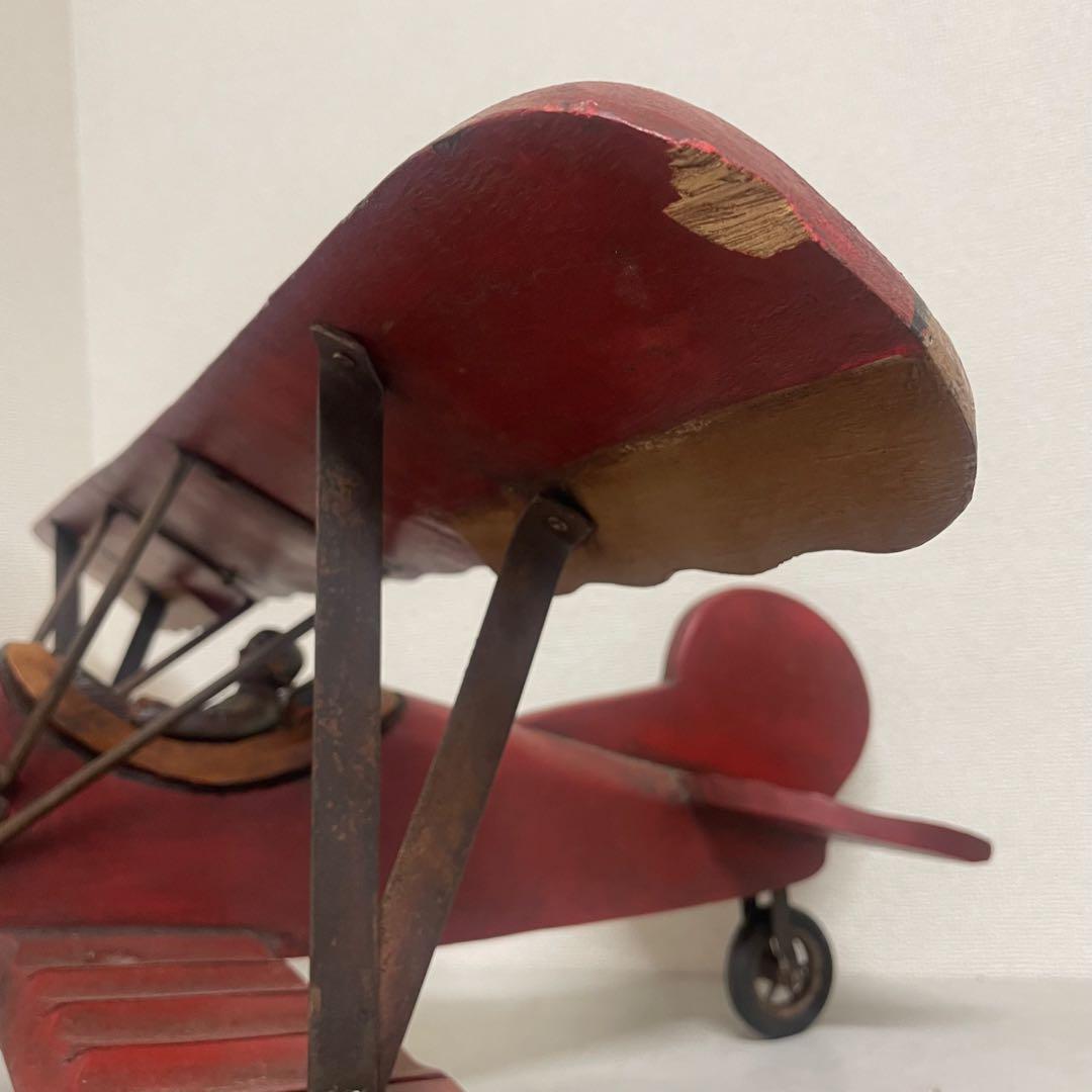 ヴィンテージ　アンティーク　木製飛行機　パイロット　プロペラ付　置物