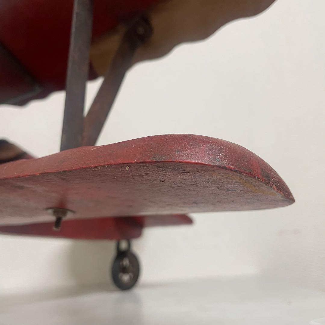 ヴィンテージ　アンティーク　木製飛行機　パイロット　プロペラ付　置物