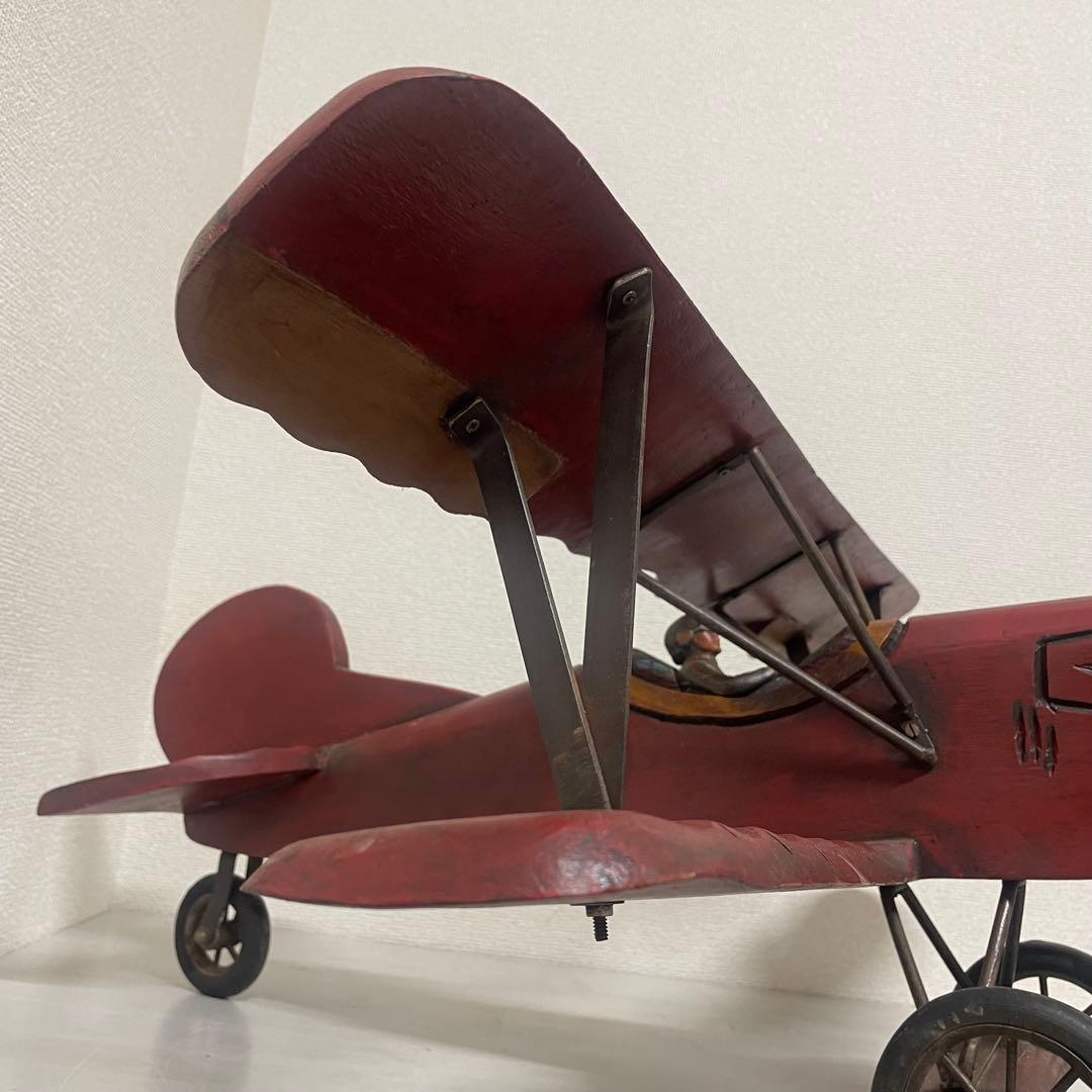 ヴィンテージ　アンティーク　木製飛行機　パイロット　プロペラ付　置物
