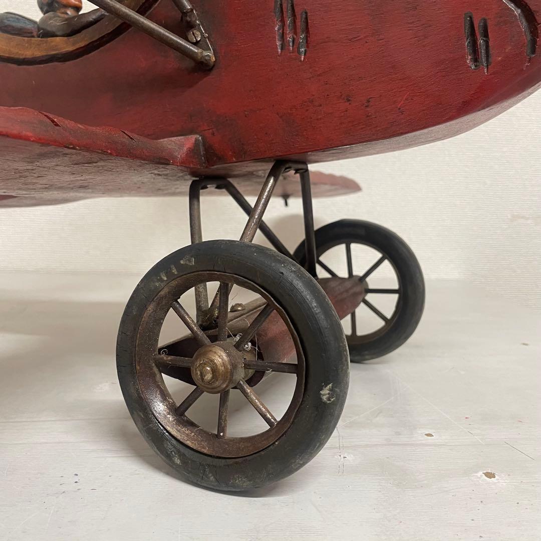 ヴィンテージ　アンティーク　木製飛行機　パイロット　プロペラ付　置物