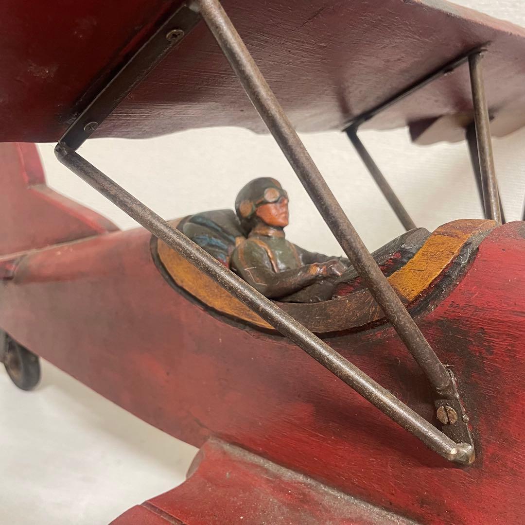 ヴィンテージ　アンティーク　木製飛行機　パイロット　プロペラ付　置物
