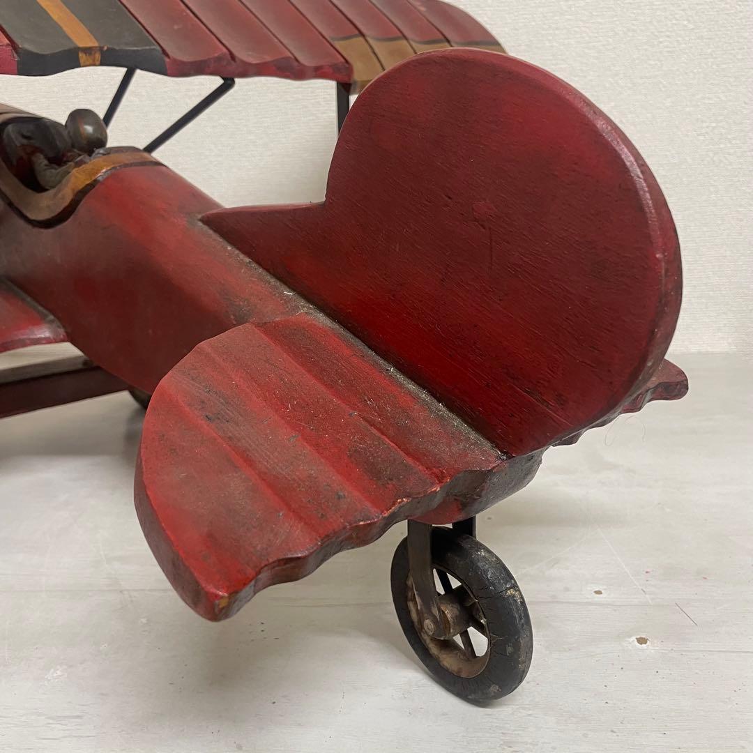 ヴィンテージ　アンティーク　木製飛行機　パイロット　プロペラ付　置物