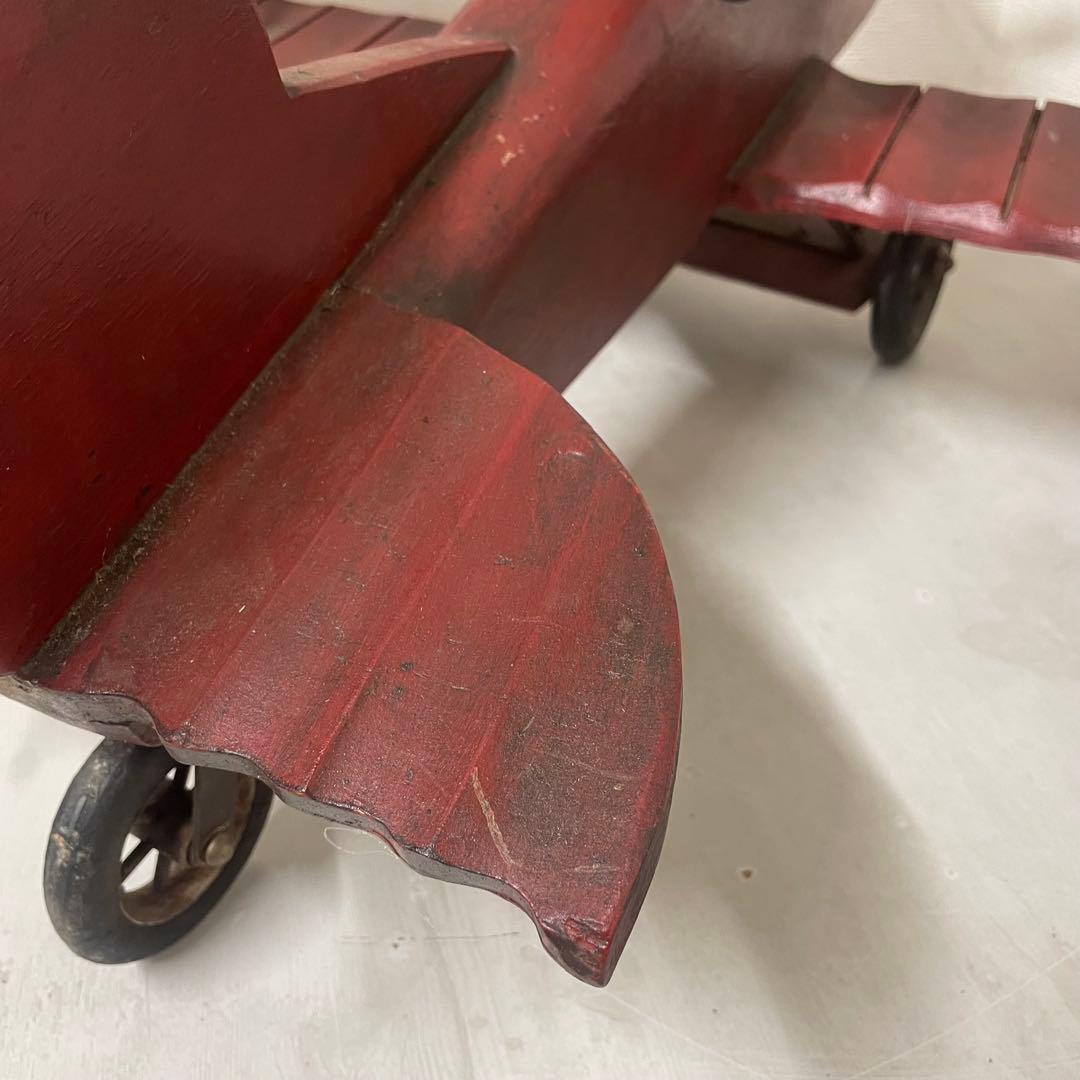 ヴィンテージ　アンティーク　木製飛行機　パイロット　プロペラ付　置物