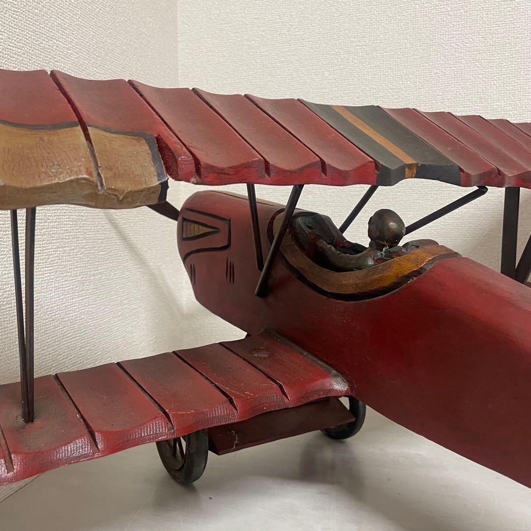 ヴィンテージ　アンティーク　木製飛行機　パイロット　プロペラ付　置物