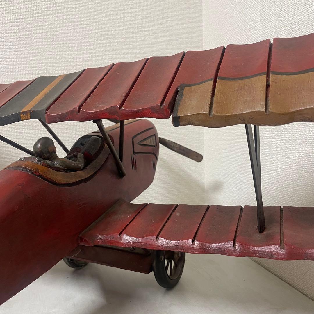 ヴィンテージ　アンティーク　木製飛行機　パイロット　プロペラ付　置物