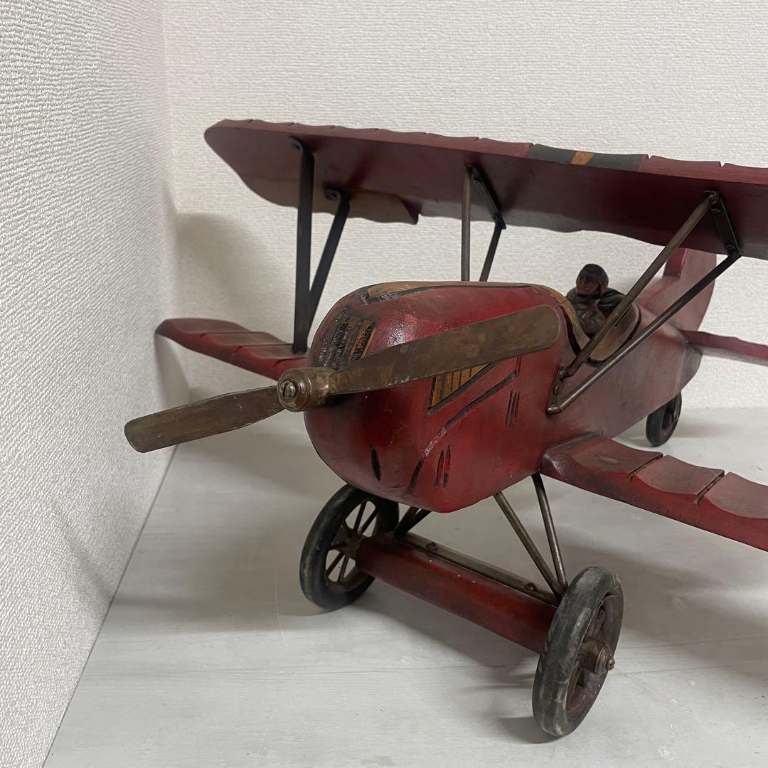 ヴィンテージ　アンティーク　木製飛行機　パイロット　プロペラ付　置物