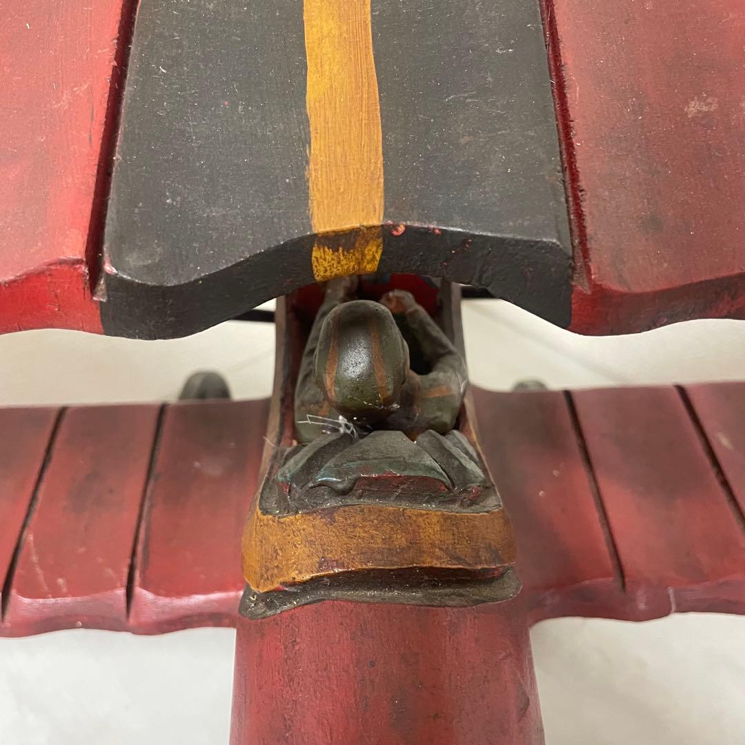 ヴィンテージ　アンティーク　木製飛行機　パイロット　プロペラ付　置物