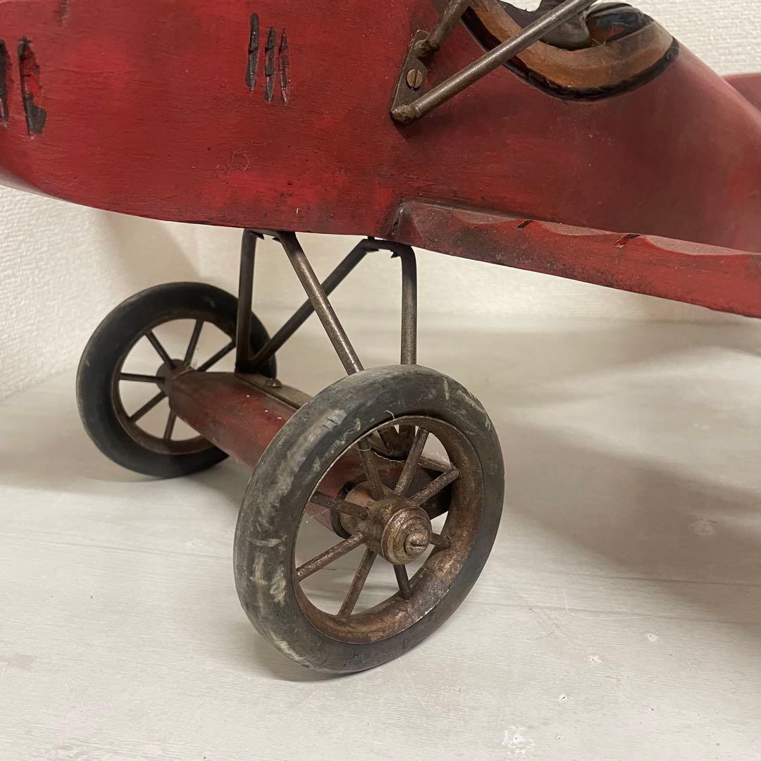 ヴィンテージ　アンティーク　木製飛行機　パイロット　プロペラ付　置物