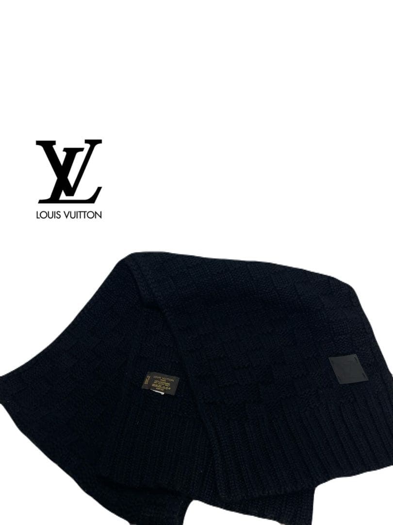 ★LOUIS VUITTON★カシミヤ★ニット マフラー★ダミエ★ブラック★LV