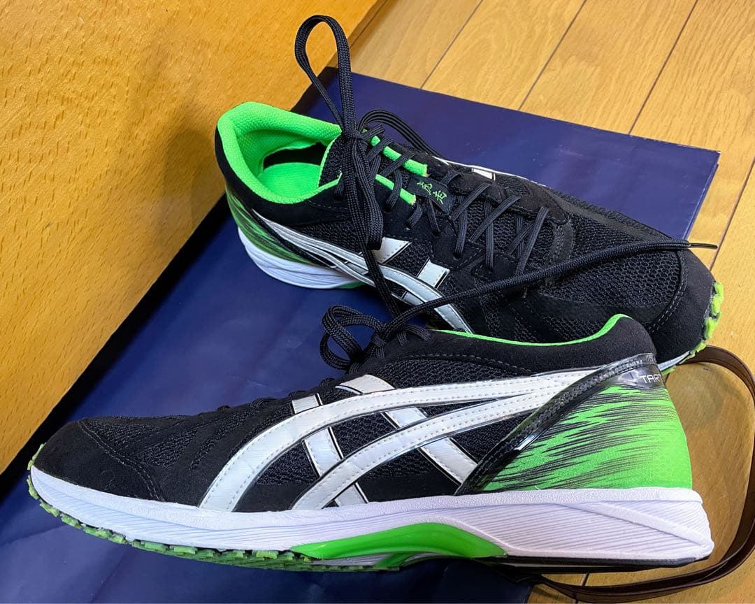 A美品アシックスターサージールランニングシューズ軽量ブラック×グリーン27