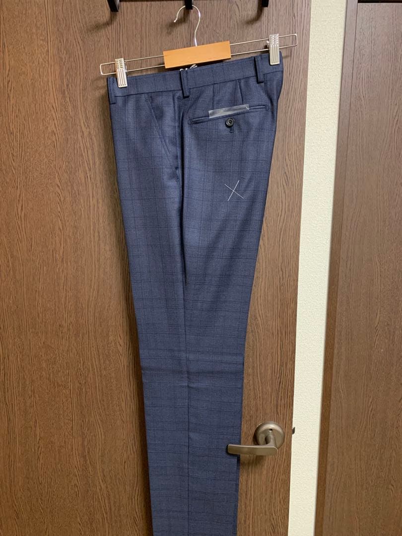Y5新品未使用！高級イタリアREDA極上ネイビーチェック柄3ピーススーツ！